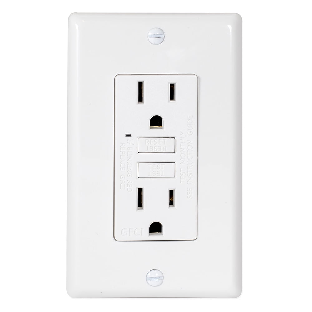 EZ-FLO 62167 Duplex 15 Amp 125 V Self-Test Slim GFCI Outlet with LED Indicator and Wall Plate, White