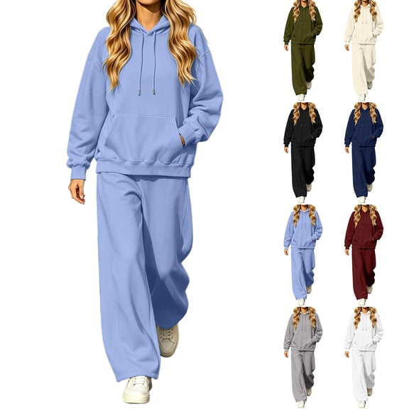 ShomPort Sweatsuit for Women Fall 2 Piece Outfits Long Sleeve Hoodie Sweatshirts and Wide Leg Joggers Tracksuit Sets