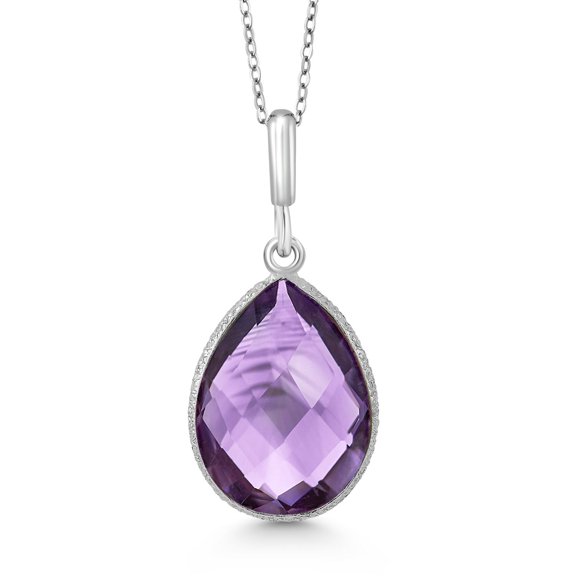 Gem Stone King 6.50 Cttw Amethyst Teardrop Pendant Necklace for Women | 925 Sterling Silver | Pear Shape 16X12MM | Gemstone Birthstone | With 18 inch Silver Chain