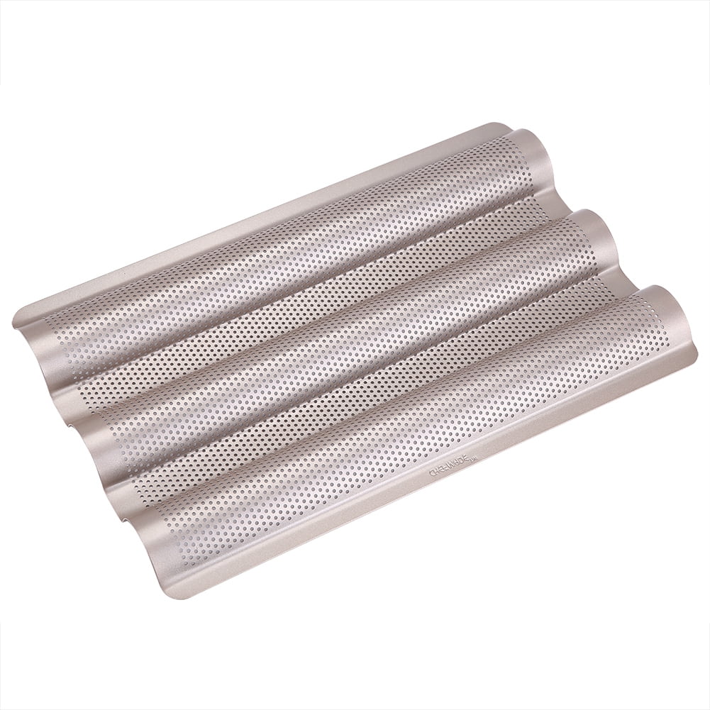 Tebru 15inch French Bread Pan Baguette Baking Tray Perforated 3slot Non Stick Bake Loaf Mould
