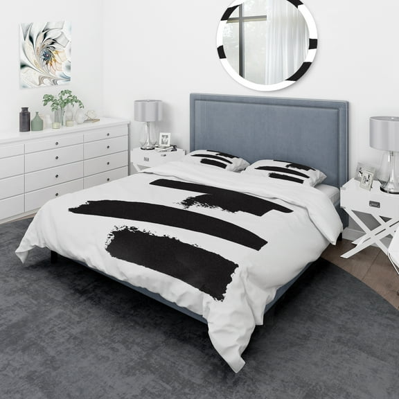 Designart 'Black and White Geometric Company I' Geometric Duvet Cover Set