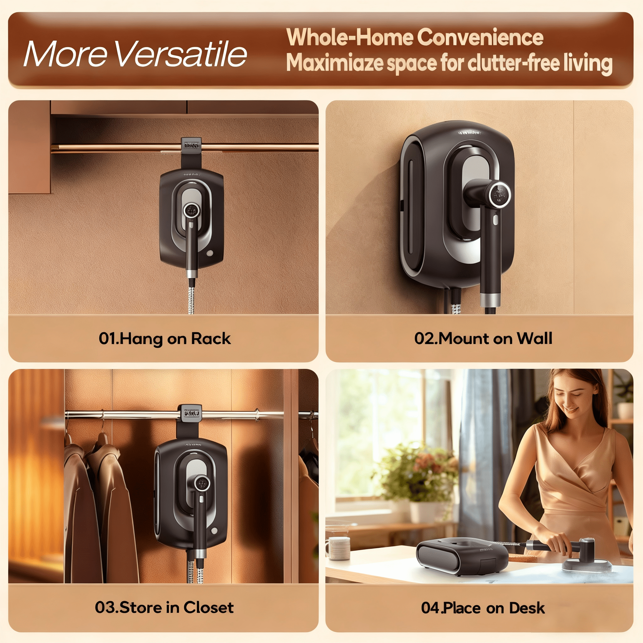 Steamer for Clothes,2-in-1 1550W Turbocharged Garment Steamer & Iron ,3 Levels Smart Control Steaming,1.2L Detachable Tank,Auto Shut-off,Self-Cleaning,Innovative Storage: Hang or Wall Mount