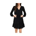 thumbnail image 4 of Michael Kors Womens Black Solid Smocked Ruffle Hem Long Sleeve Dress Sz XS $140, 4 of 8
