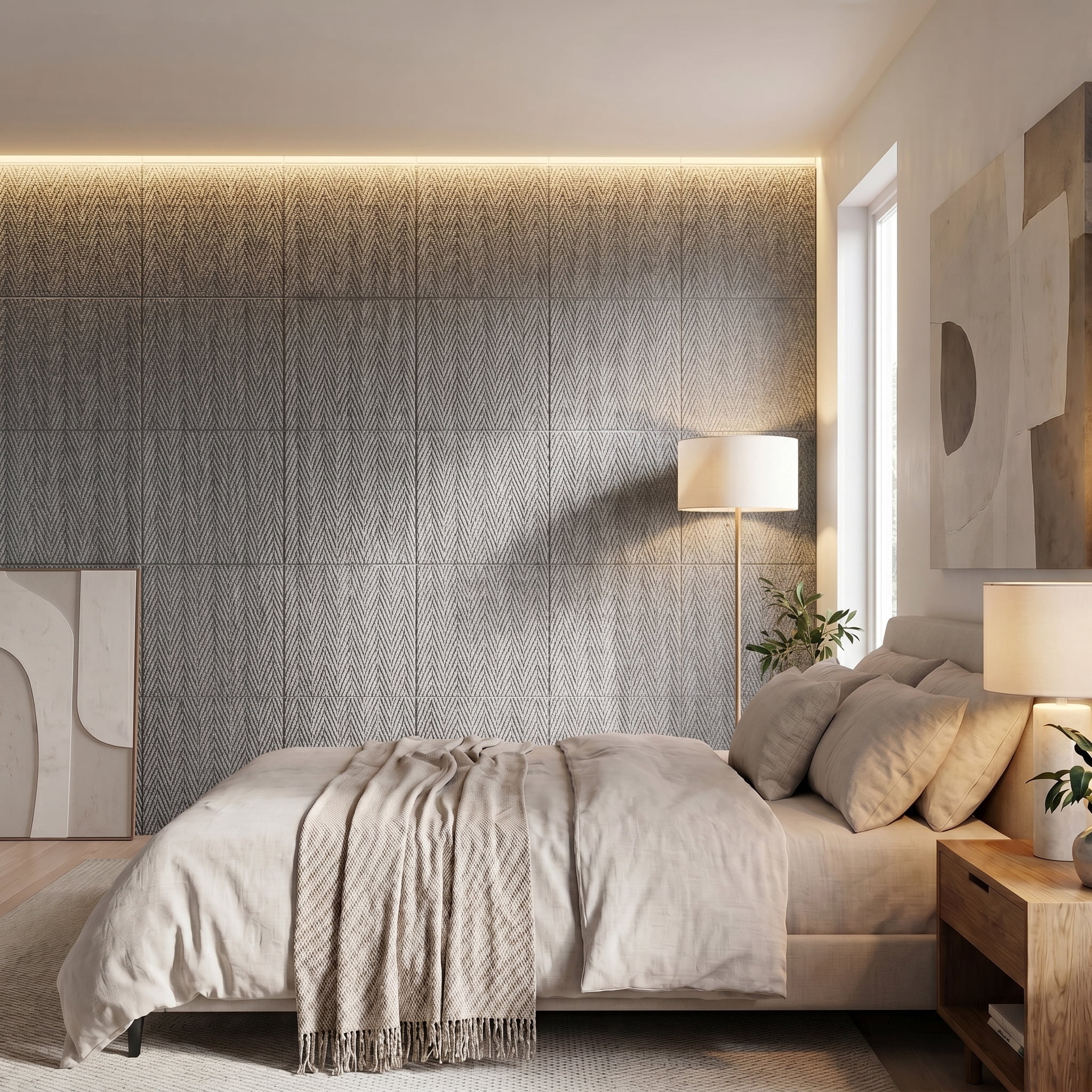 Real3D 8Pcs 24"x24" Faux Stone Wall Panels 3D Textured, Flexible Real Sand Finish Decorative Wall Tiles,Cement Gray