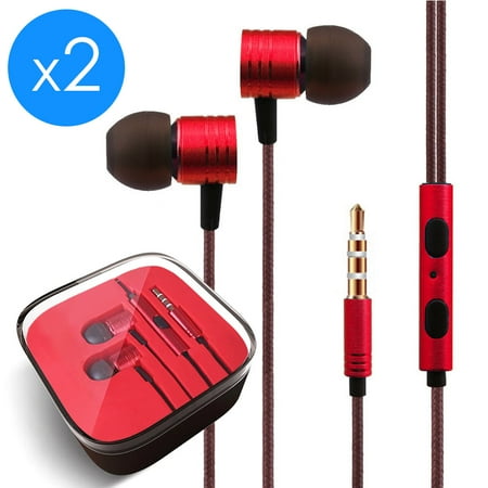Iphone Microphone Volume - 2-Pack FREEDOMTECH Earphones in Ear Headphones Earbuds with Microphone and Volume Control for iPhone, iPod, iPad, Samsung Galaxy, Xaiomi and Android Smartphone Tablet Laptop, 3.5mm Audio Plug Devices