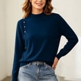 thumbnail image 2 of TtopsQueen Women Mock Neck Knit Sweater, Long Sleeve Soft Slim Pullover Top with Side Decorative Buttons, Comfortable Casual Knitwear for Daily Fall Winter Wear Blue,XL, 2 of 5