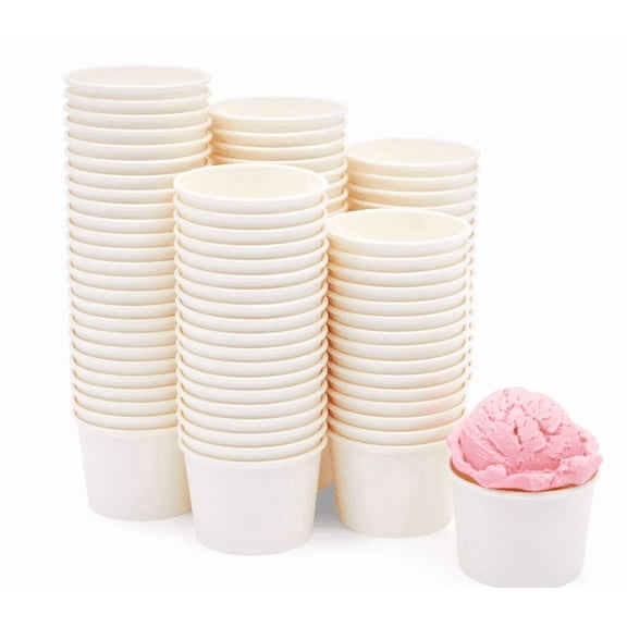 100 Counts Disposable Ice Cream Cups, Thick Paper Dessert Bowls Leakproof for Yogurt Pudding Sundae Party Daily Use