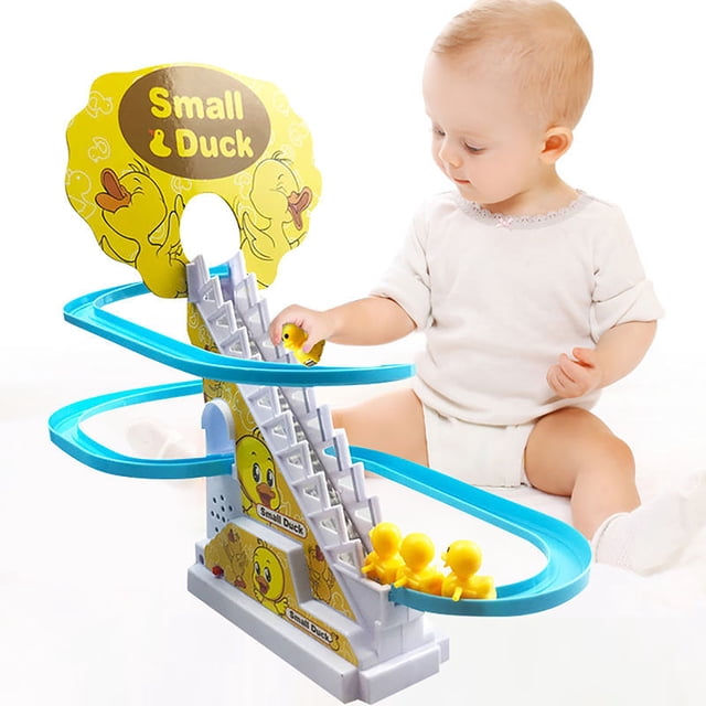 Race Car Tracks Juego de juguetes de montaña rusa eléctrica con 9 mini patos y pista de carreras