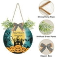 thumbnail image 2 of Happy Halloween Horror Night Welcome Sign Front Door Round Wall Door Sign with Flowers Hanging Sign for Entryway Front Porch Hallway Yard Garden Home Decor, 2 of 7