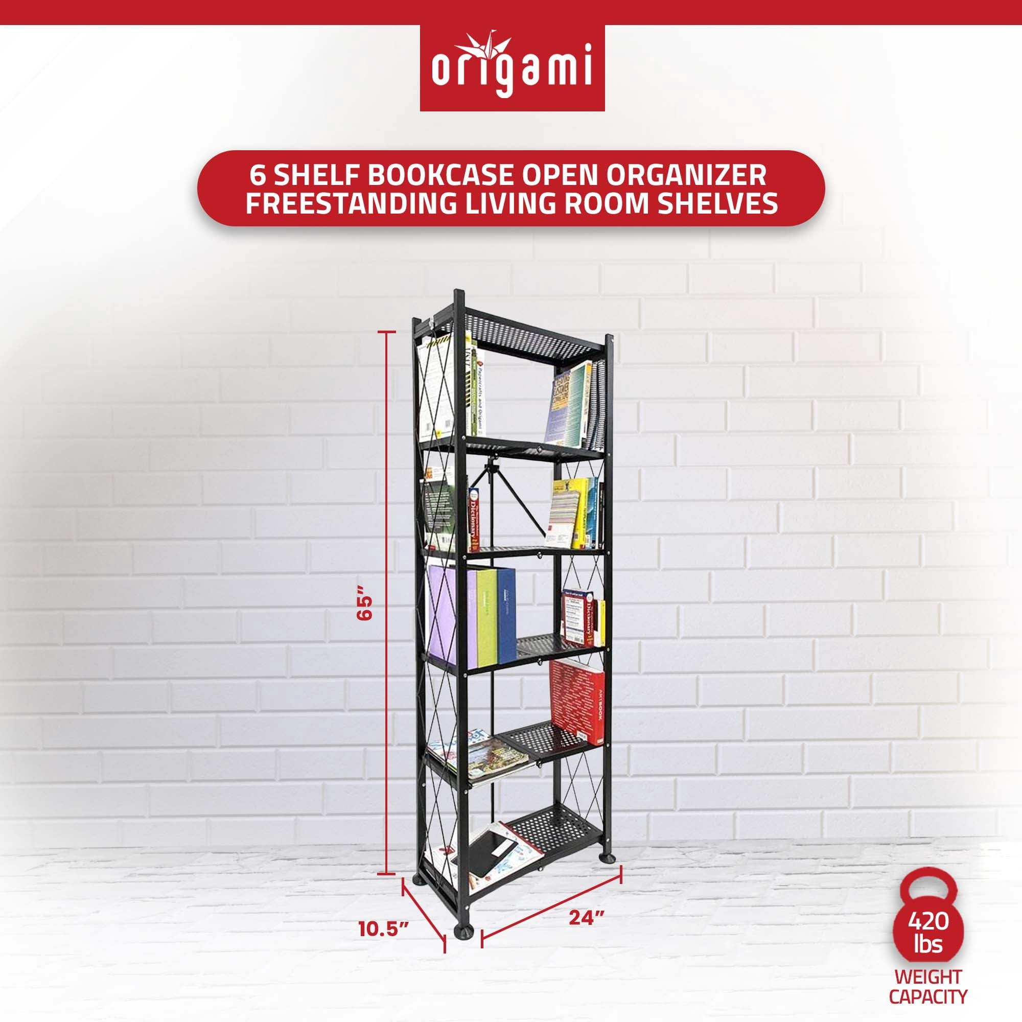 Origami 6 Shelf Bookcase Open Organizer Freestanding Living Room Shelves
