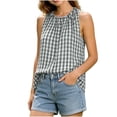 thumbnail image 3 of BUIGTTKLOP Tank Tops for Women Plaid Sleeveless Tops Crewneck Side Split Loose Fitted Going out Tops, 3 of 7