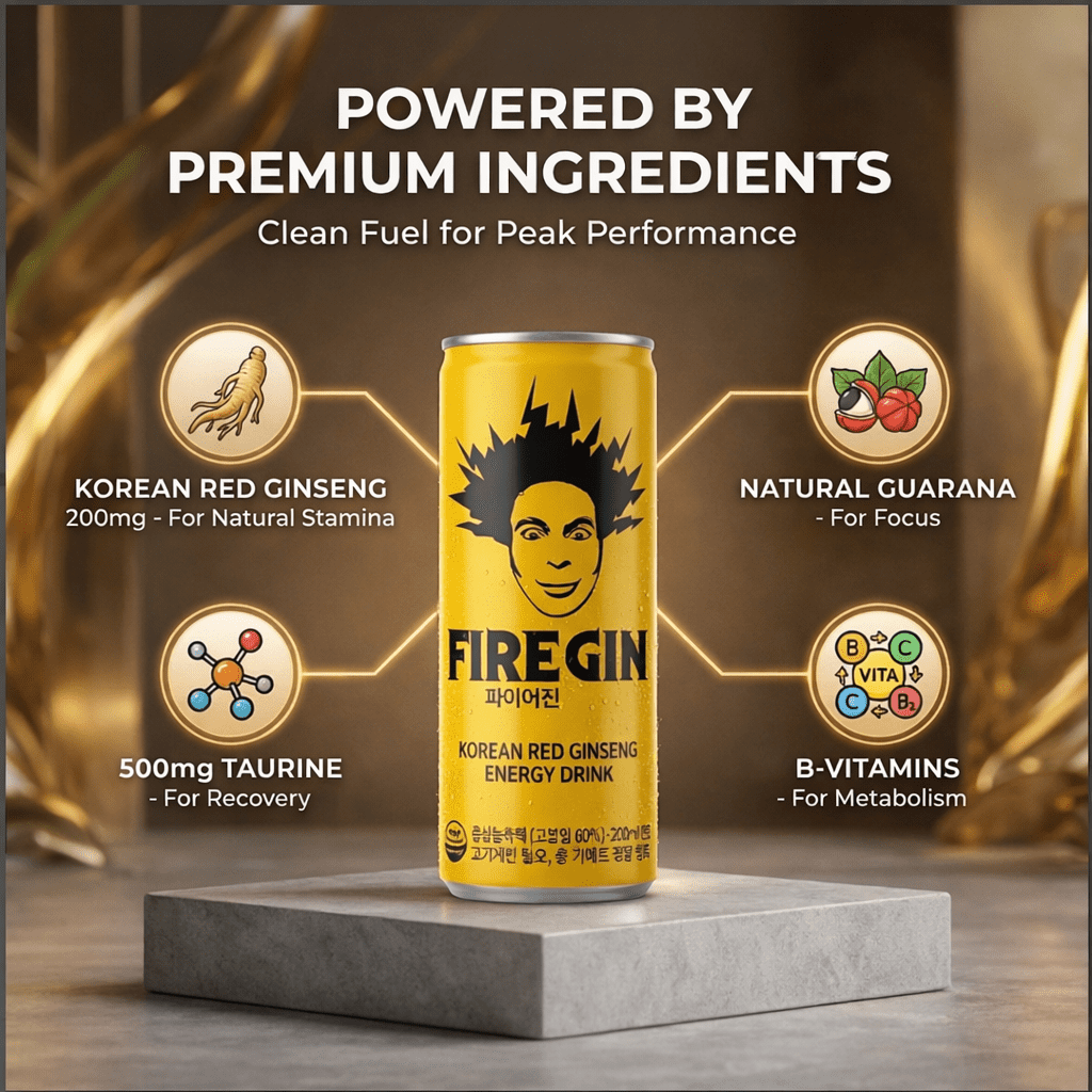 FIREGIN Energy Drink Korean Red Ginseng & Guarana - Crash-Free Energy – Focus, Stamina, Recovery – 78mg Caffeine, Taurine, B Vitamins – HACCP Certified – 8.4 fl oz, Case of 30