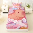 thumbnail image 3 of Manfei Kawaii Cherry Blossoms Twin Sheets,Lovely Capybara Bedding,Pink,3-Piece,1 Fitted Sheet and 1 Pillowcase, 3 of 6