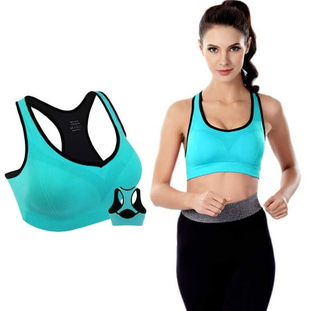 

Workout Sports Bra for Women XL Sized Padded Seamless High Impact Racerback Bras Suitable for Indoor Outdoor Yoga Gym Fitness (Blue)
