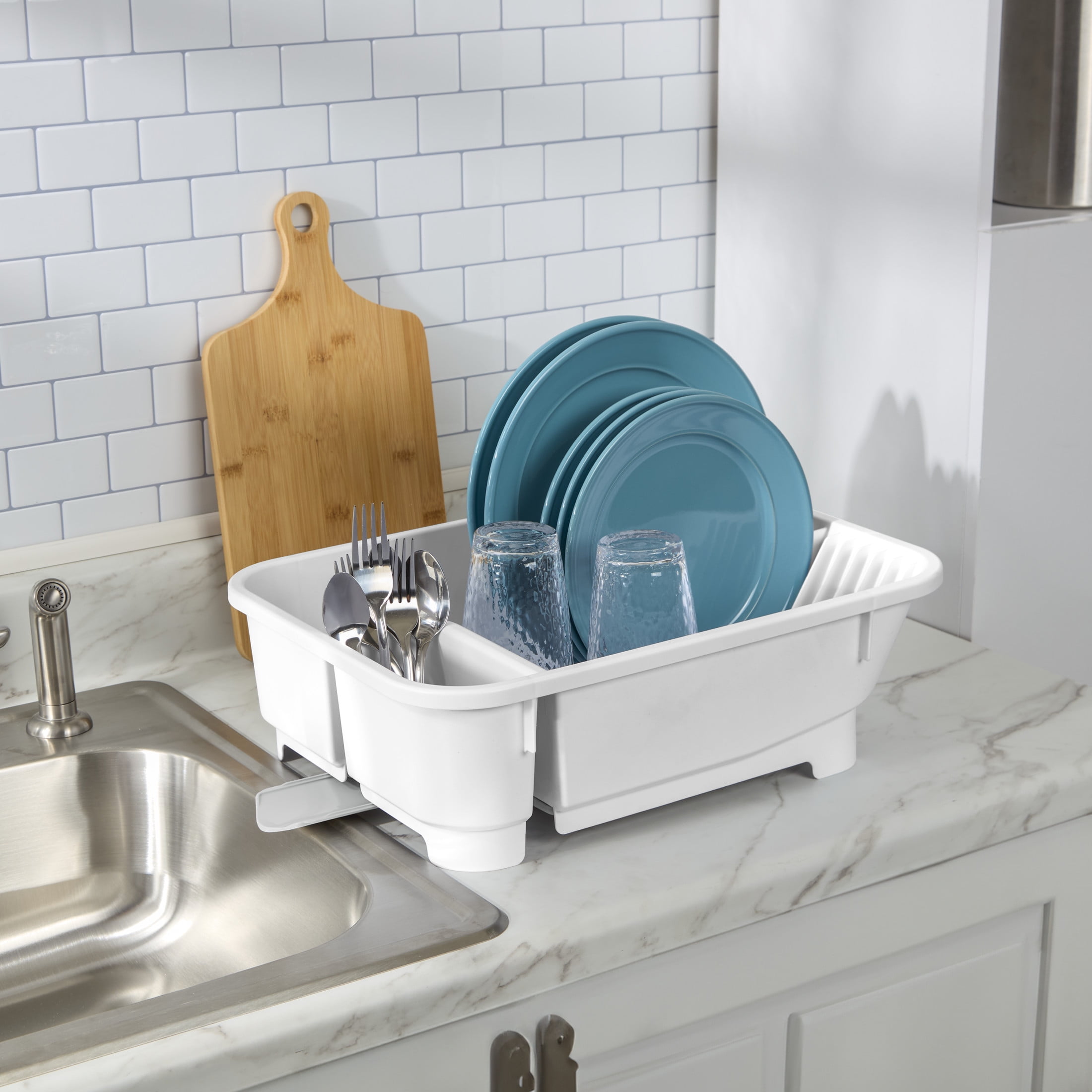 (5 pack) Mainstays Kitchen Sink Organizer Set with Self-Draining Caddy, Soap Dispenser, Sponge Holder and Retractable Spout for Sink Storage, White