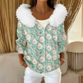 thumbnail image 2 of Women's Fashion Casual Sweater with Zipper Print, Plush Hooded Cardigan Jacket for Christmas Season and Cozy Wear,Light Green,2XL, 2 of 7