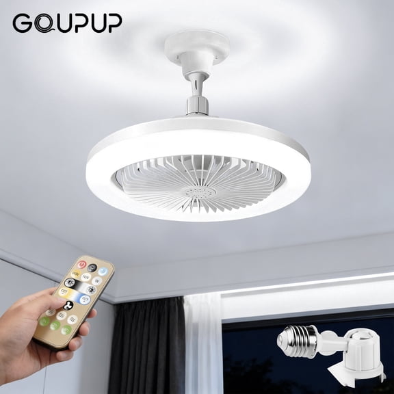 GUPUP 11 inch Socket Fan Light, Screw in Ceiling Fan with Light and Remote Control, Dimmable LED, 3 Speeds