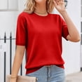 thumbnail image 5 of Women's Knit Pullover Top Short Sleeve Crew Neck Shirts Lightweight Summer Casual T Shirts Wine 2XL, 5 of 7