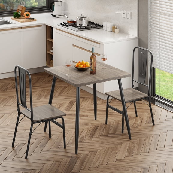 Aiho 3-Piece Kitchen Table and Chairs for Home - Gray