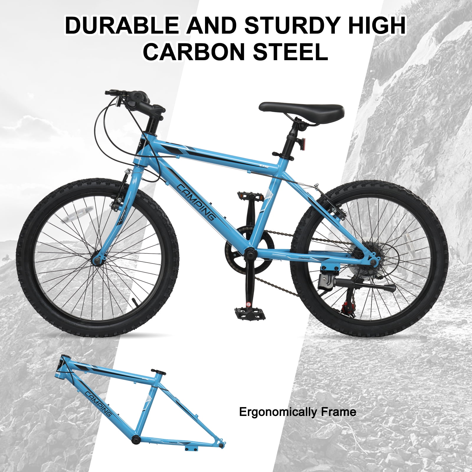 Ktaxon 20in Mountain Bike 7 Speed with Steel Frame, V Brake, Blue