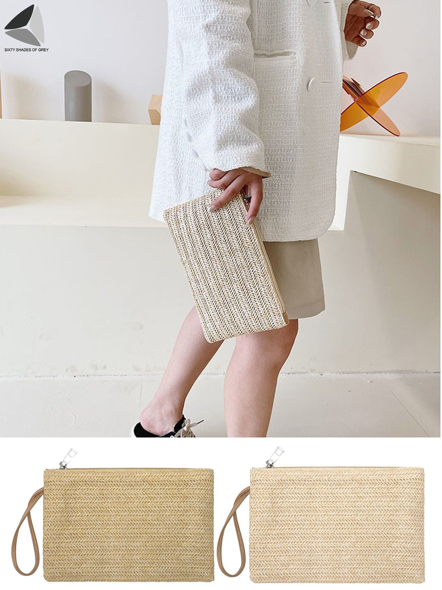Sixtyshades Women Straw Phone Purse Handmade Woven Crossbody Shoulder Bag Messenger Bags (Khaki), Size: 6.7 x 0.4 x 7.5, Yellow