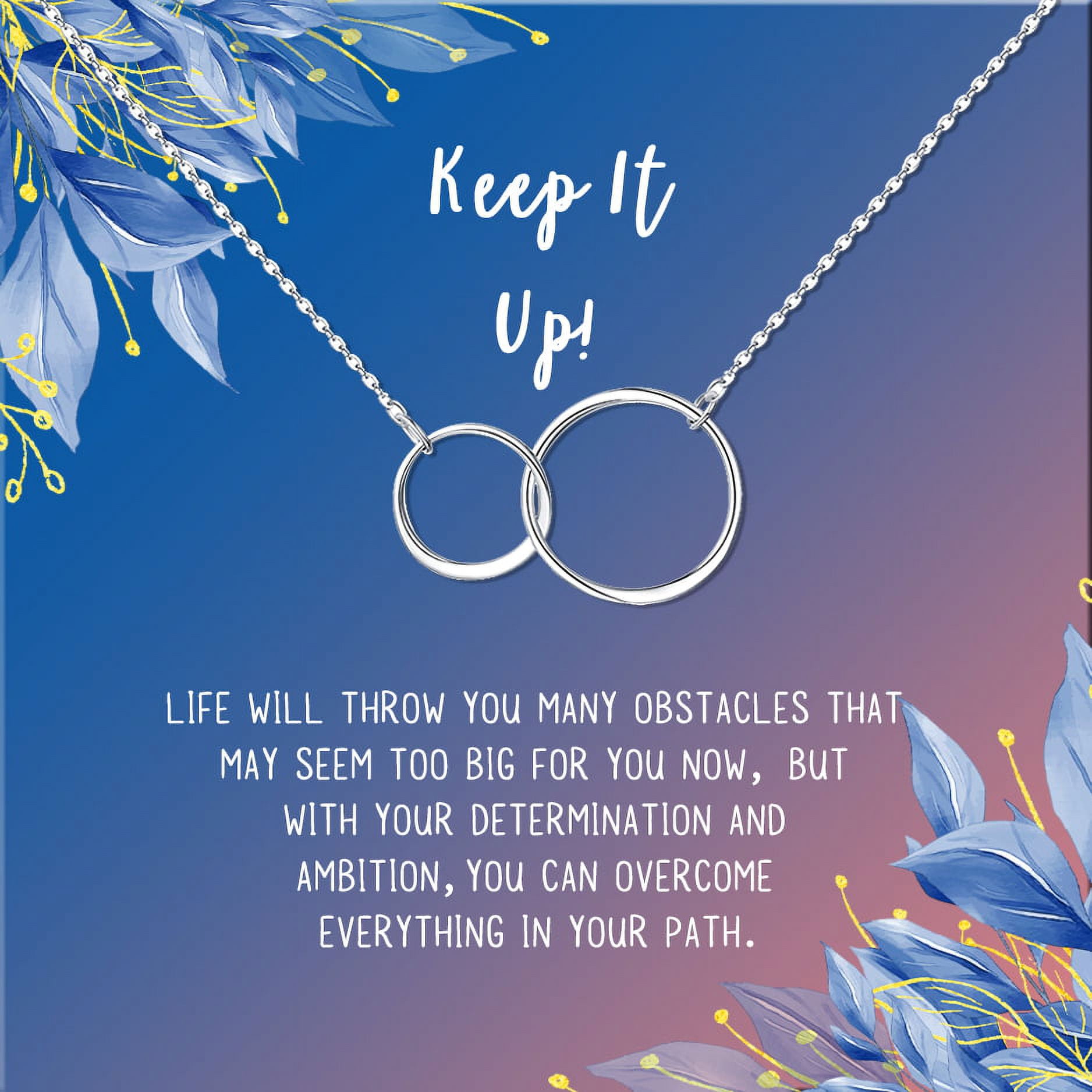 Anavia Keep It Up Card Gift Jewelry, Inspirational Card Necklace, Cheer up Gift, Encouragement Gift for Friend-[Silver Infinity Double Ring,Blue-Orange Gift Card]