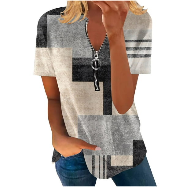 Blusa de manga corta con cuello en V, informal, cómoda y elegante para mujer OAVQHLG3B Store lin121212