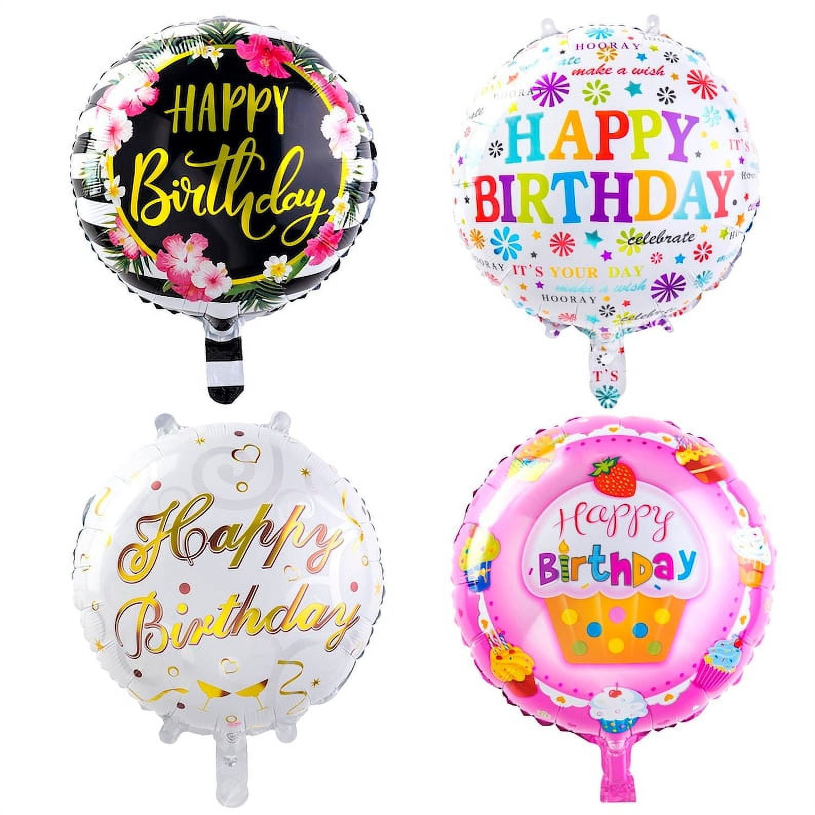 Happy Birthday Balloons (50-Pieces) with 100 Meter Ribbons - Helium Floating Mylar Balloon- 18 Inches Round Inflatable Balloon