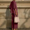 thumbnail image 5 of UDAUDU Women's Summer Linen Set Button Down Puff Sleeve Shirt And Drawstring Pants Two Piece Outfit Wine S, 5 of 5