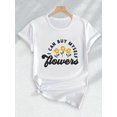 thumbnail image 2 of Stretchable Fabric] Women's Floral Print Graphic T-Shirt, 100% Cotton Knit Fabric, Casual Crew Neck Short Sleeve Top with "I Can Buy Myself Flowers" Applique, Regular Fit Summer Tee Tee For Adult, Me, 2 of 4
