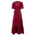 thumbnail image 5 of Akafmk Summer Dresses for Women Casual Dresses,Solid Color Round Neck Long Dress Short Sleeve Maxi Dresses Ruffled Hem A Line Beach Sundress, 5 of 5