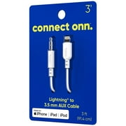 onn 3ft Lightning to 3.5 mm Audio AUX Cable, MFI Certified, White - Compatible with iPhone 14/13/12/11/X/XR/XS/8/7/6/5, iPad, and more