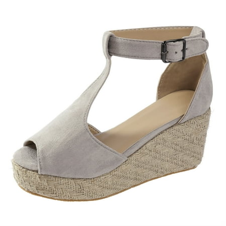 

KaLI_store Women Sandals Womens Espadrilles Wedge Sandals Closed Toe Slingback Wedges Pumps Platform Heeled Sandal Grey