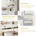 thumbnail image 6 of ChVans White Vanity Desk with Lighted Mirror & Charging Station, Vanity Table Set w/3 Storage Shelves,2 Drawers,Storage Cabinet & Makeup Vanity Cushioned Stool(White-37"), 6 of 10