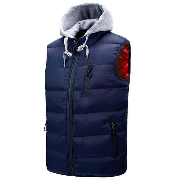 Zip Up Jacket Sevevn Men's Hooded Waistcoat With Pockets Stand Collar Zipper Sleeveless Padded Jacket