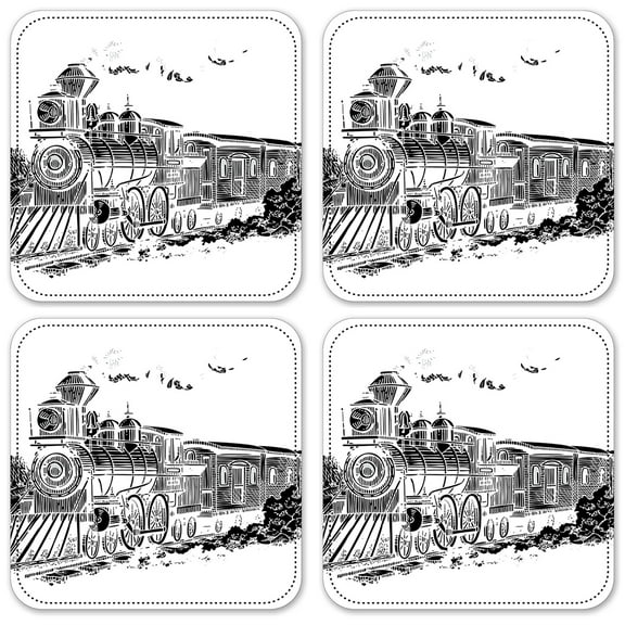 Vinyl Drink Coasters - Set of 4 - Old Steam Train Black & White