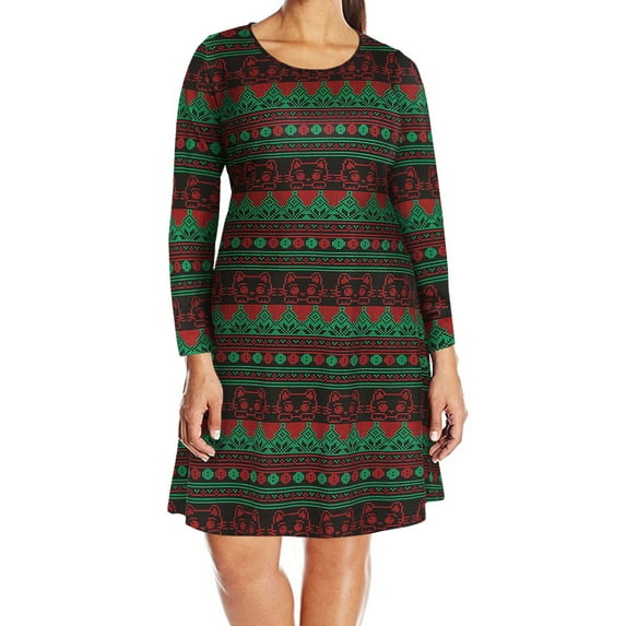 HDE Womens Plus Size Party Dress Ugly Christmas Sweater Long Sleeve Skater Dress