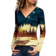 thumbnail image 2 of Gvmfive Women's Juniors Printed Long Sleeve Blouse V-Neck Buttons Casual Pullover Tops, 2 of 3