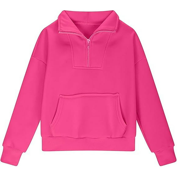 Wdgfv Girls Half Zip Pullover Hooded Sweater With Pocket Cozy Fall Fashion Outerwear for Teens and Youth Hot Pink 5-6 Years