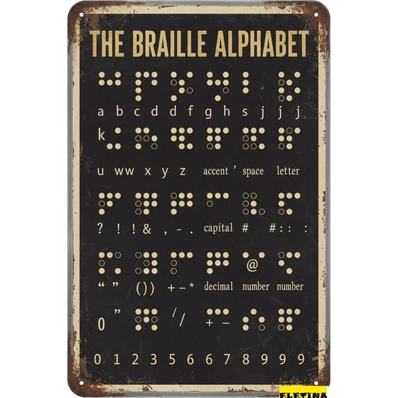 Vintage Metal Tin Sign Braille Knowledge S The Braille Alphabet Reading Posters Braille Study Guide Plaques Classrooms Office Room Wall Decor Gift Women Men 8x12 Inch