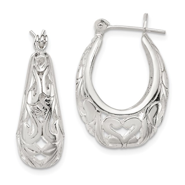 925 Sterling Silver Filigree Oval Hoop Earrings