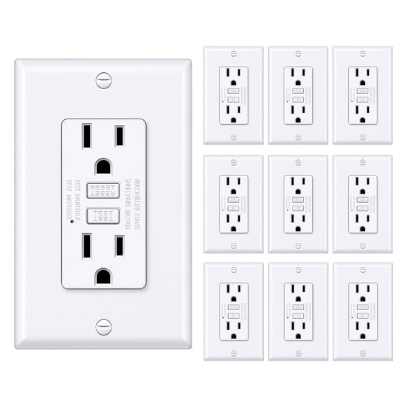 BESTTEN Prise GFCI 15 A avec Design Super Mince, Prise Électrique GFI avec Indicateur DEL, Prise GFCI Résistante aux Bouloches, Plaque Murale Incluse