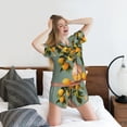 thumbnail image 5 of Logiee Retro Warm Lemon Flower Print Womens Pajamas Set,Short-Sleeve Pajama 2 Piece Sleepwear with Pockets-Medium, 5 of 6