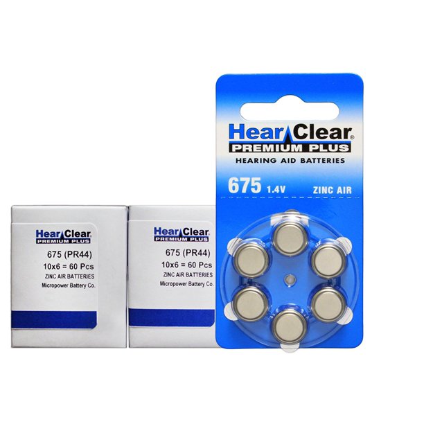 HearClear Hearing Aid Batteries Size 675 , PR44 (120 Batteries), All
