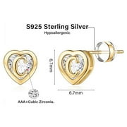 Turandoss Heart Initial Stud Earrings for Women 925 Sterling Silver Studs 14K Gold Plated Earrings Jewelry Birthday Gifts for Women