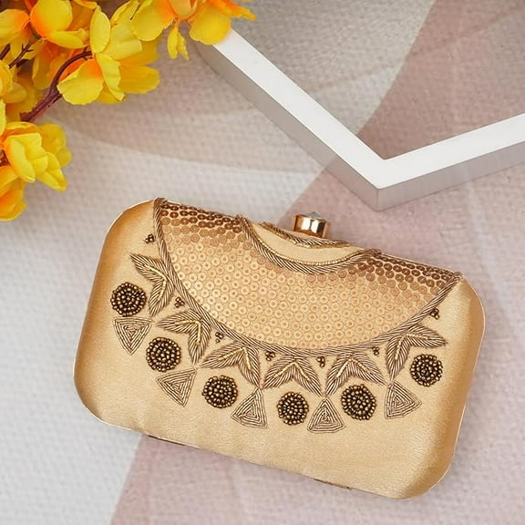 Swadeshi Desire Neck Embroidered Women's Clutch Gold