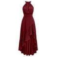 thumbnail image 6 of ClodeEU Women's Halter Sleeveless High Waist Asymmetrical Maxi Dress,Casual Flowy Ruffle Hem Party Dress Wine,Women's Plus S, 6 of 8