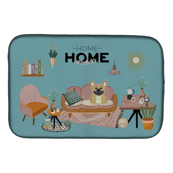 Cream French Bulldog Sweet Home Dish Drying Mat