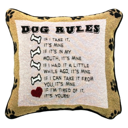 12.5" Paw Print "Dog Rules" Decorative Square Throw Pillow