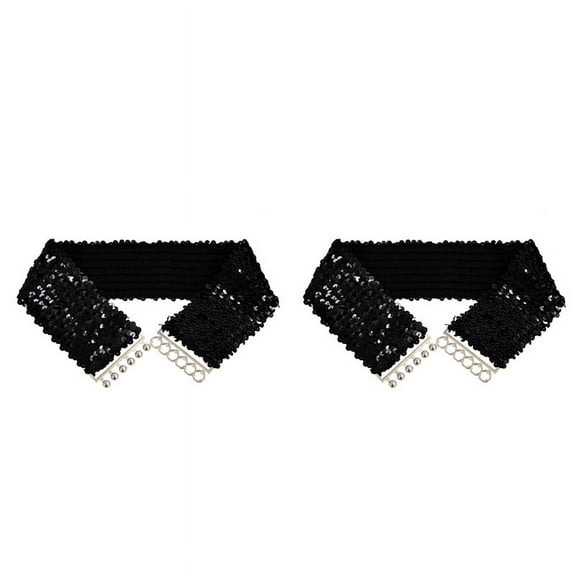 2X Black New Lady Fashion Sequins Elastic Stretch Shinning Waist Band Casual Belt